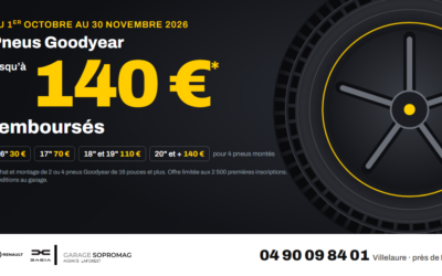 Pneus Goodyear : jusqu’à 140 € remboursés au garage Sopromag